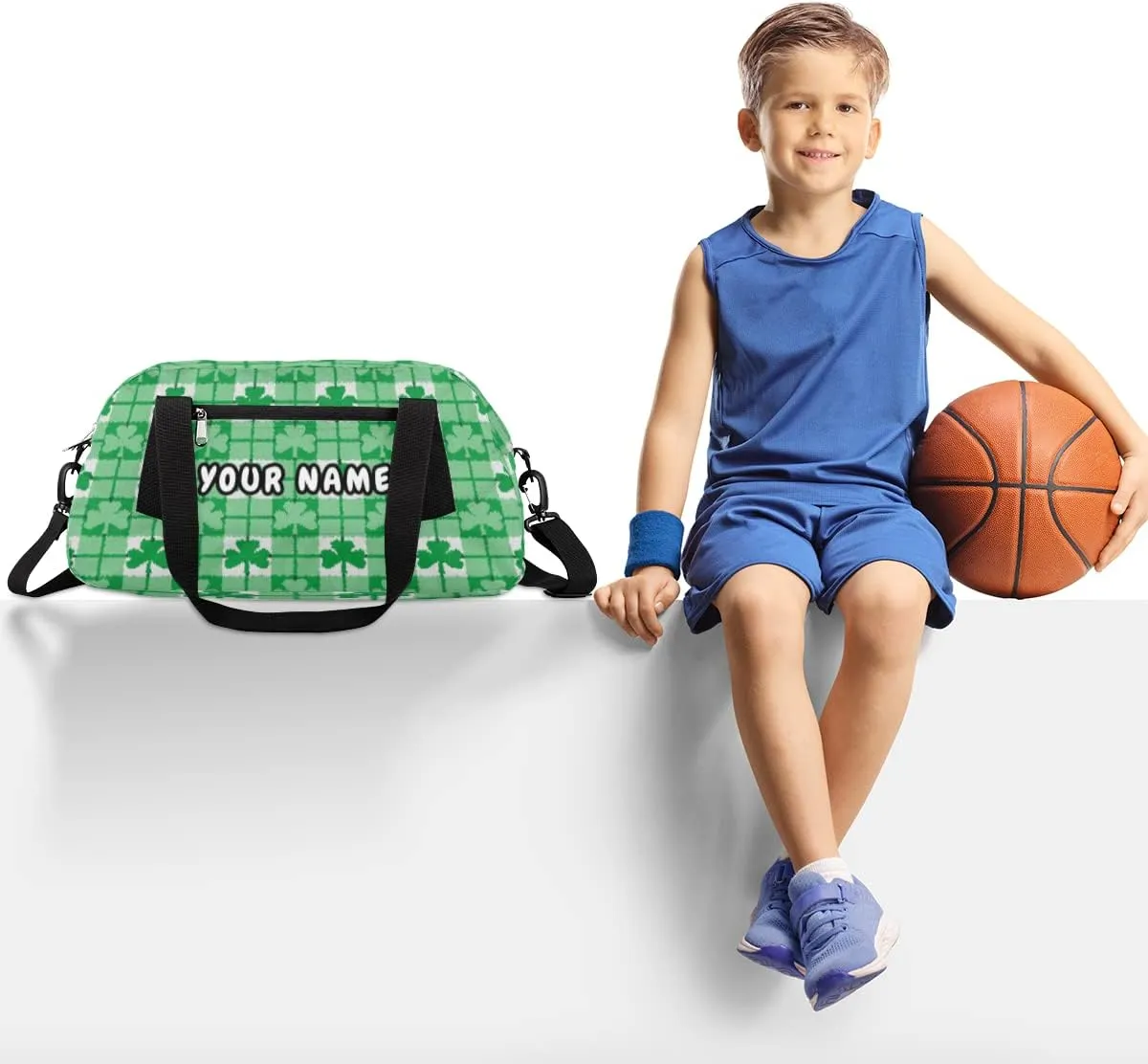 Shamrock Personalized Kids Duffel Bag for Girls Boys, Clovers Debris Custom Name Dance Bag Overnight Small Duffel Bag Carry On Sports Travel Bag for School Practice Gymnastics Ballet