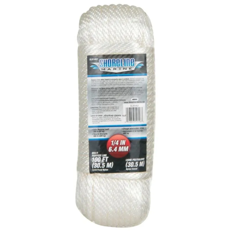Shoreline Marine Solid Braid Nylon Multi-Purpose Line-1/4 in x 100 ft.-White