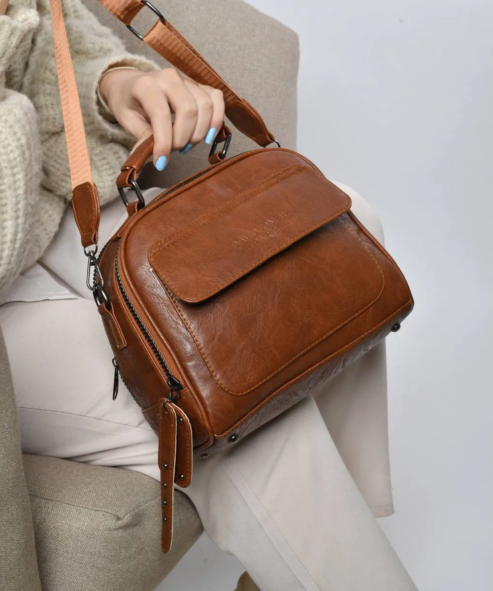 Shoulder bag with front pocket - Havana