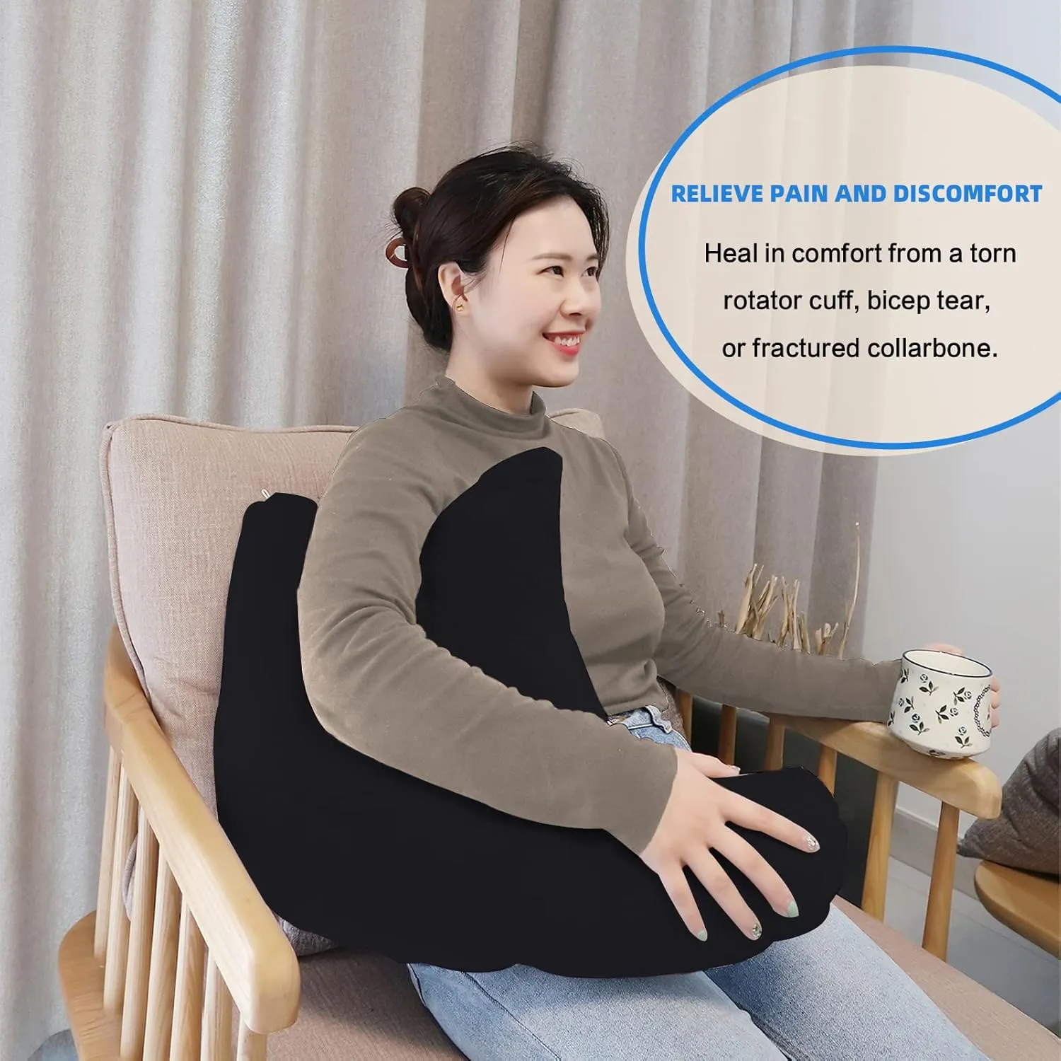 Shoulder Surgery Pillow, Shoulder Pillow with Detachable Sling, Rotator Cuff Pillow for Shoulder Pain Relief, Comfortable Post Shoulder Surgery Pillow, Firm and Removable(Black)