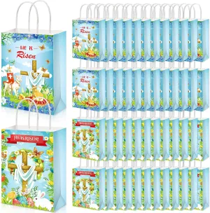 Silkfly 48 Pcs Easter Gift Bags Bulk with Handle He Is Risen Party Favor Church Religious Christian Cross Goodie Candy Treat Bag for Easter Resurrection Baptism Birthday Wedding Decor