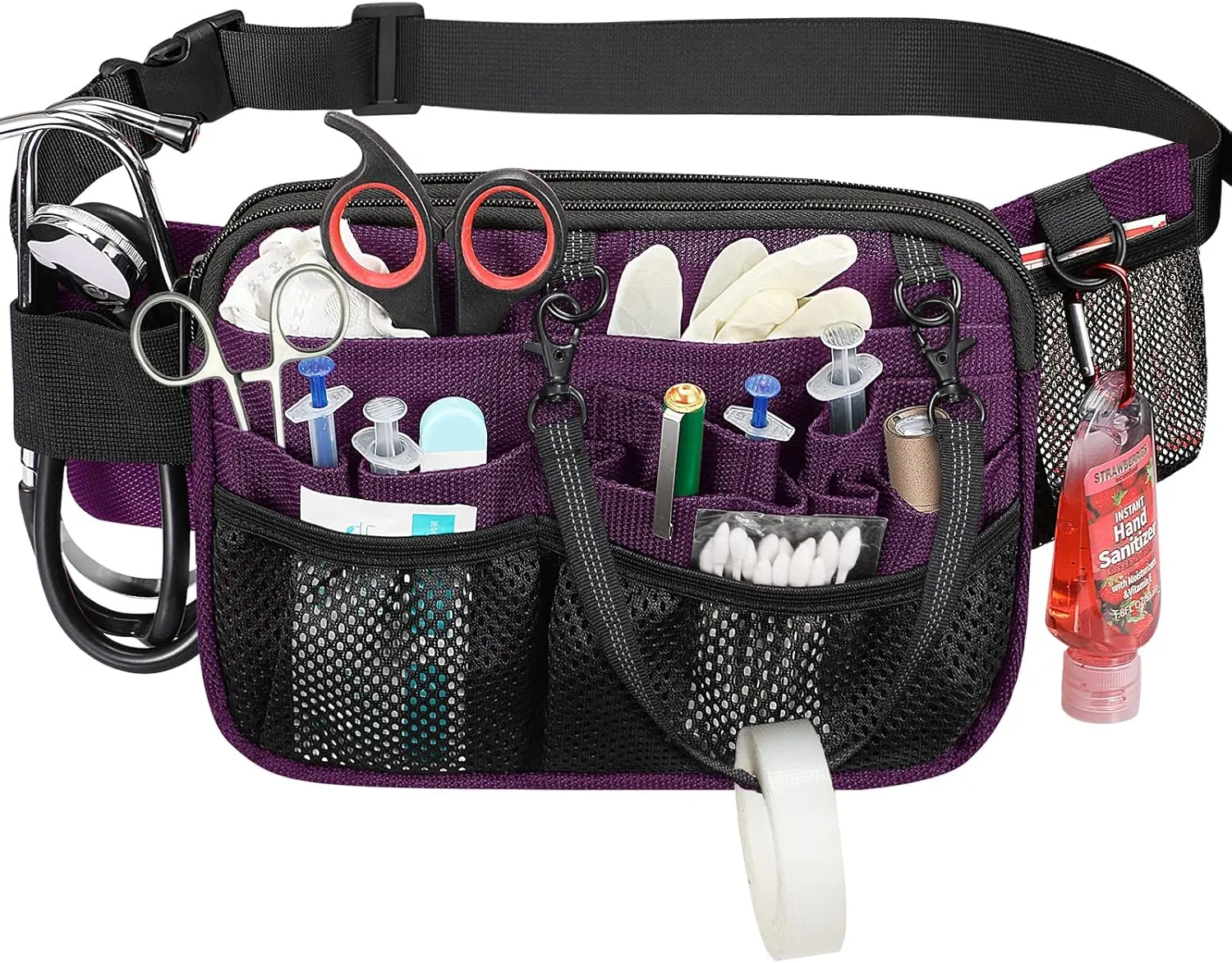SITHON Nurse Fanny Pack with Tape Holder, Multi Compartment Medical Gear Pocket Nursing Organizer Belt Bag, Apron Hip Bag Utility Waist Pack for Stethoscopes Bandage Scissors Medical Supplies (Purple)