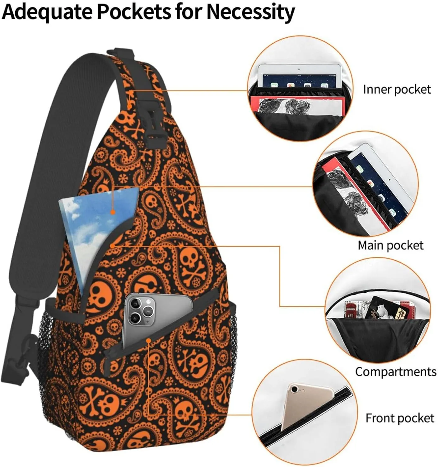 Skull Sling Backpack Chest Bag Crossbody Shoulder Bag Gym Cycling Travel Hiking Daypack For Men Women