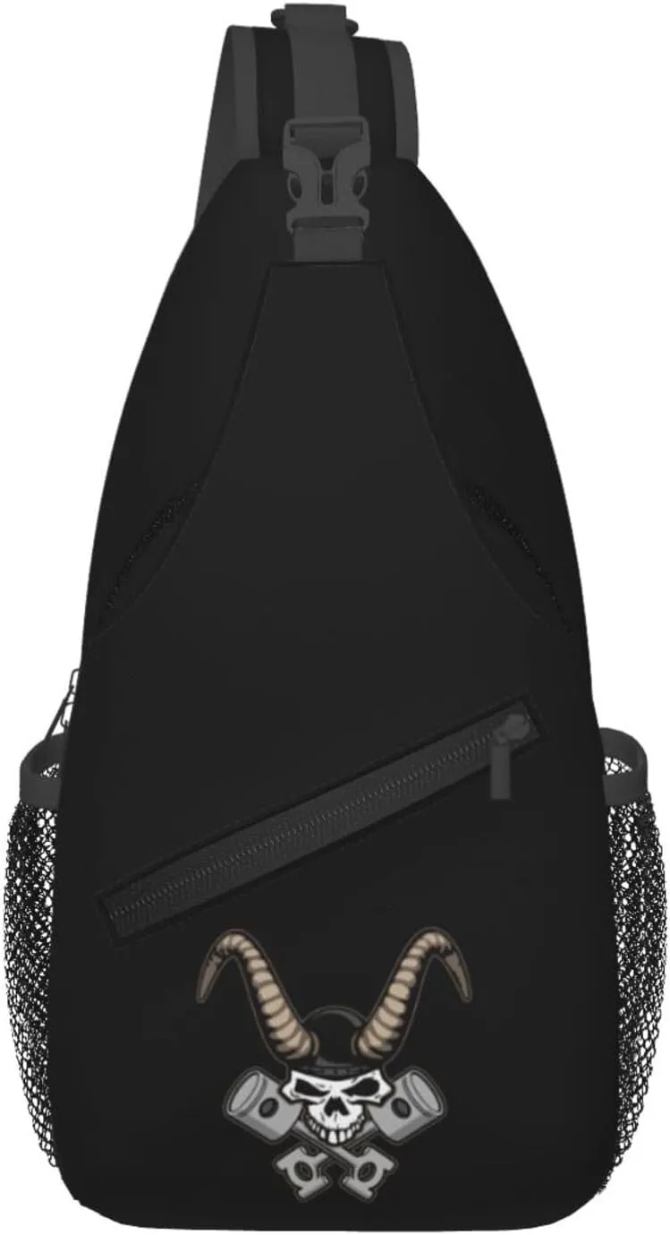 Skull With Horns Crossbody Bags For Women Men Chest Backpack Gym Shoulder Bag Travel Outdoor Sports Casual Crossbody Bags