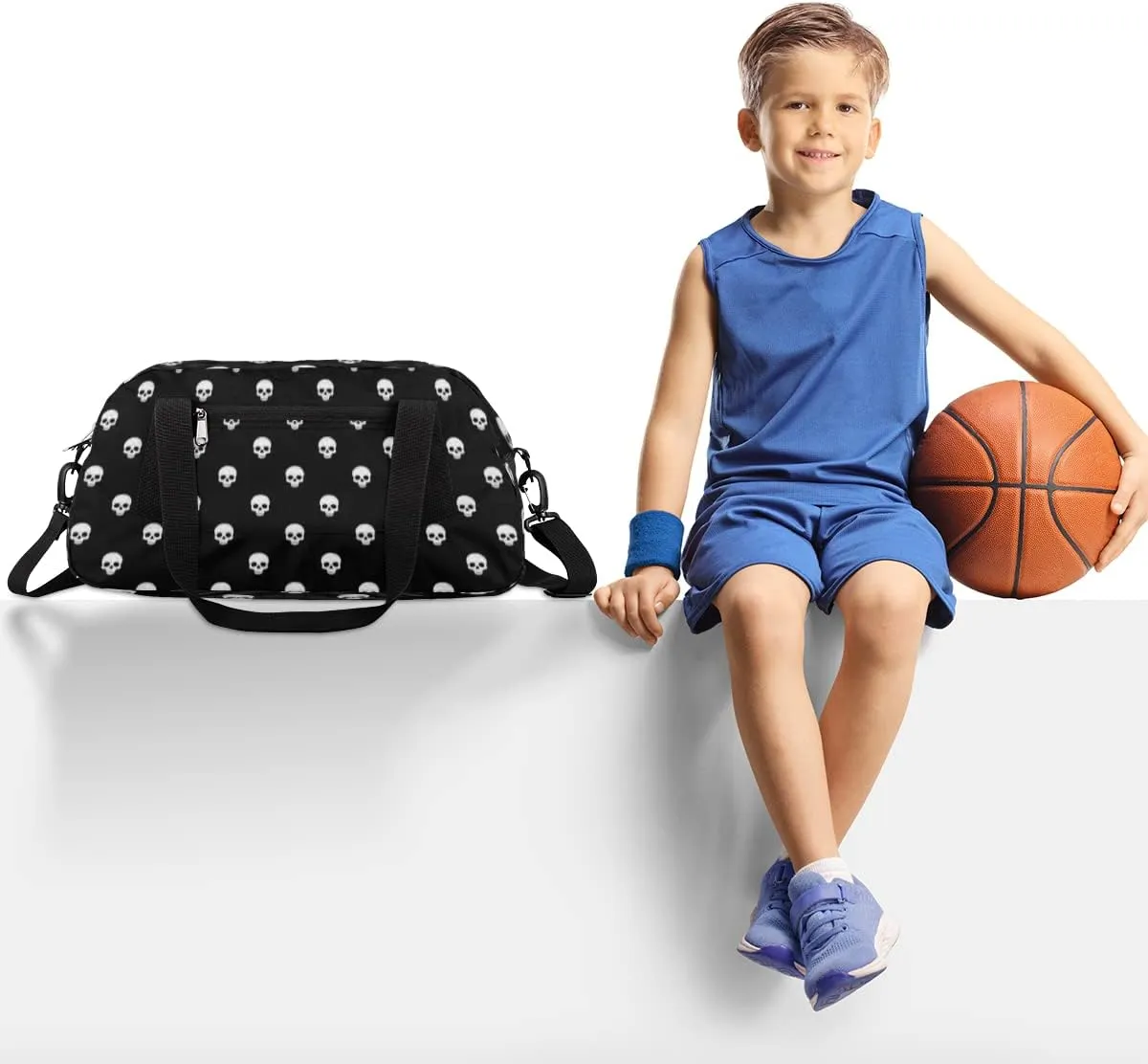 Skulls Kids Duffel Bag for Girls Boys Teens, Skull Oil Painting Dance Bag Overnight Small Duffel Bag Carry On Weekend Sports Gym Travel Bag for School Practice Gymnastics Ballet