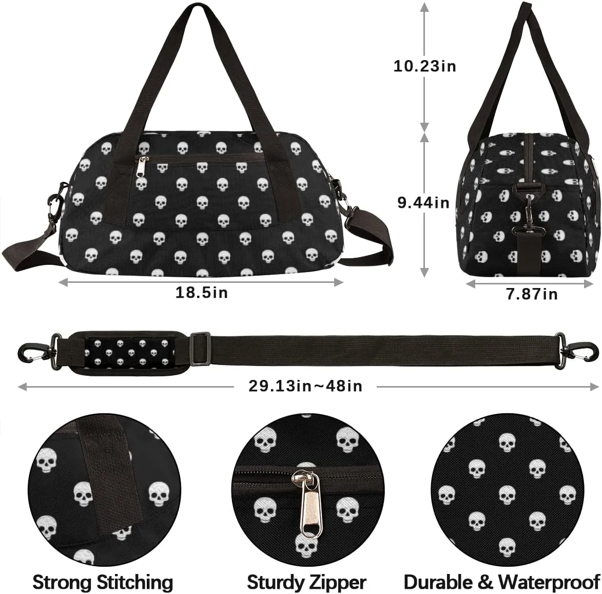 Skulls Kids Duffel Bag for Girls Boys Teens, Skull Oil Painting Dance Bag Overnight Small Duffel Bag Carry On Weekend Sports Gym Travel Bag for School Practice Gymnastics Ballet