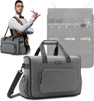 Skureay Barber Bags for Clippers and Supplies, Travel Hairdresser Bag with Detachable Hanging Salon Scissor Storage, Large Capacity Hair Bag Organizer Holds Hair Cutting Tools