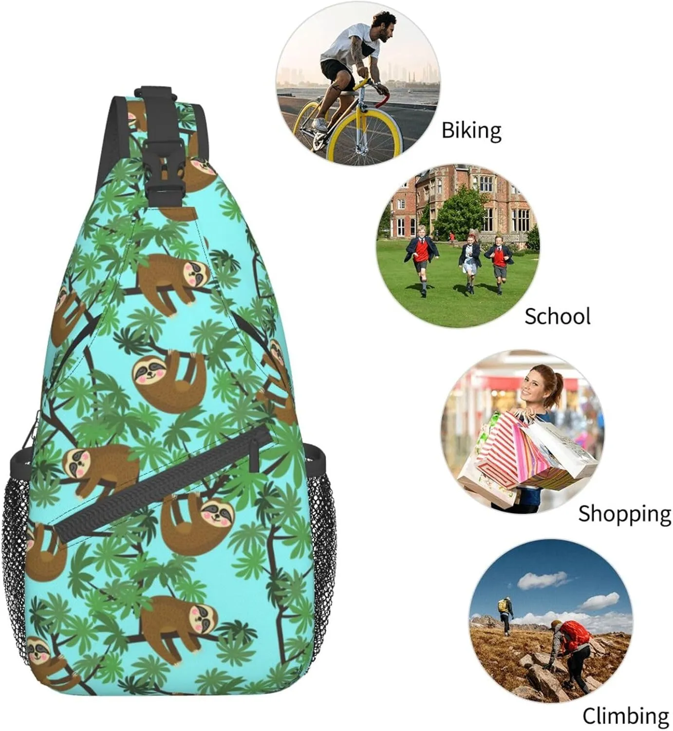 Sloth Sling Backpack Chest Bag Crossbody Shoulder Bag Gym Cycling Travel Hiking Daypack For Men Women