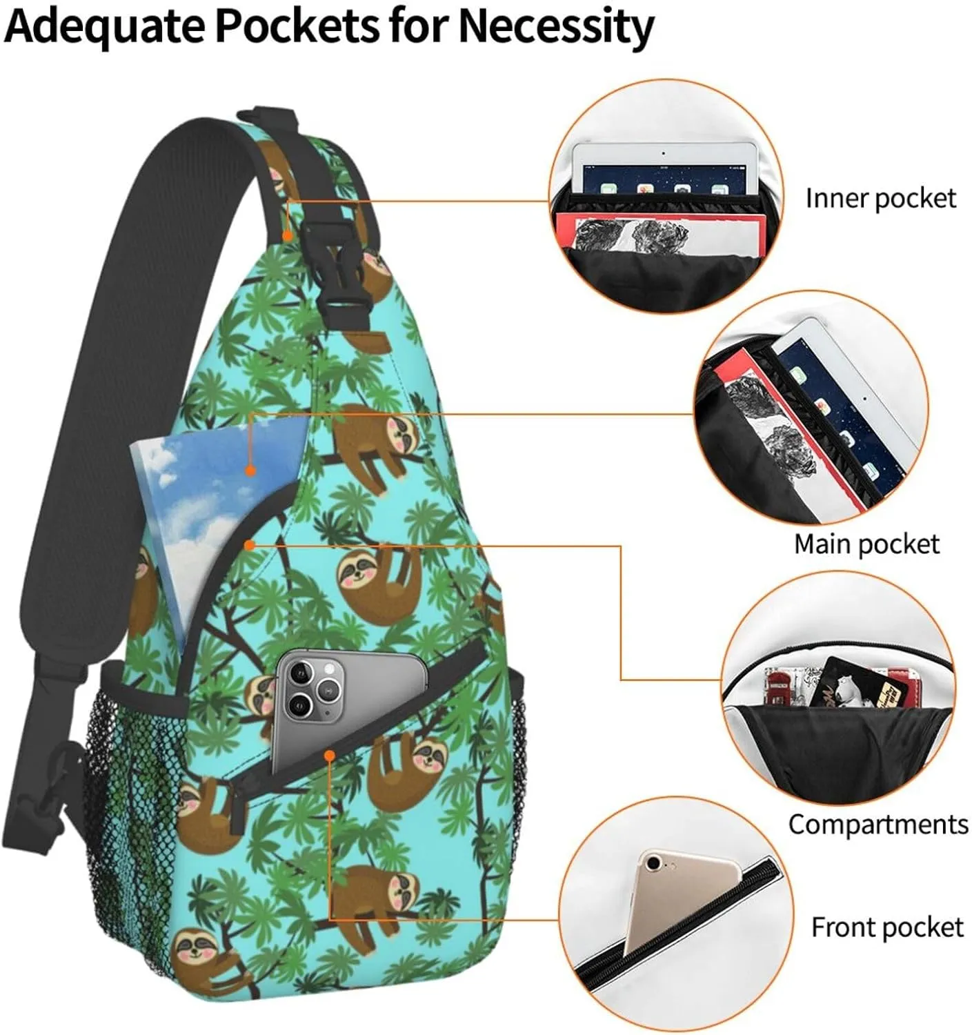 Sloth Sling Backpack Chest Bag Crossbody Shoulder Bag Gym Cycling Travel Hiking Daypack For Men Women