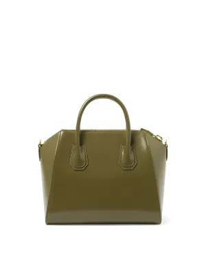 Small Antigona Bag in Box Leather in Dark Khaki