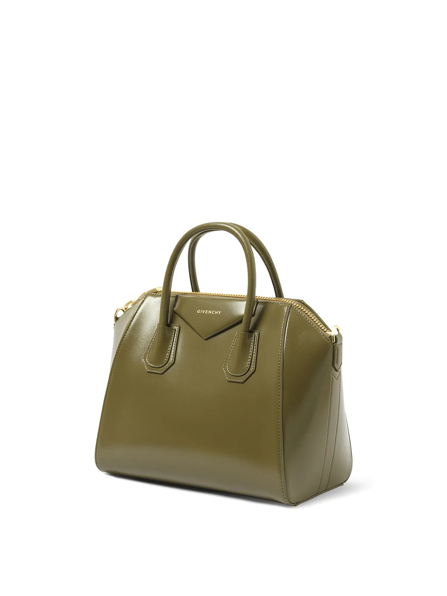 Small Antigona Bag in Box Leather in Dark Khaki