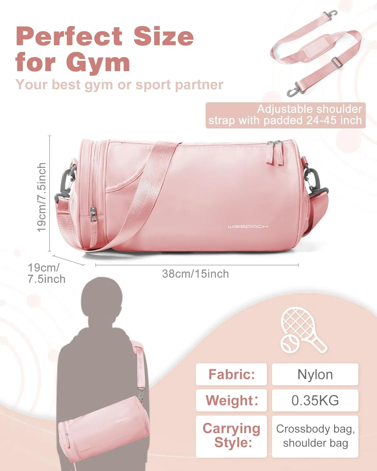 Small Gym Bag for Women,Waterproof Workout Bag Mini Duffle Bag Womens Spotrs Gym Bags Small Travel Duffel Bag with Wet Pocket Carry on Weekender Bags for Dance Swimming,Gym,Yoga,Fitness Pink