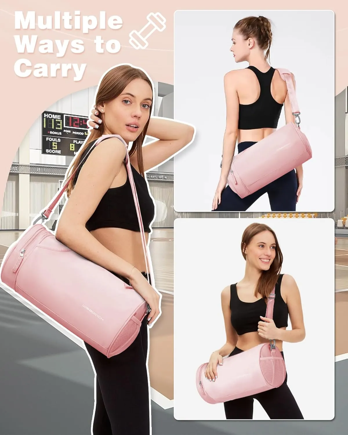 Small Gym Bag for Women,Waterproof Workout Bag Mini Duffle Bag Womens Spotrs Gym Bags Small Travel Duffel Bag with Wet Pocket Carry on Weekender Bags for Dance Swimming,Gym,Yoga,Fitness Pink