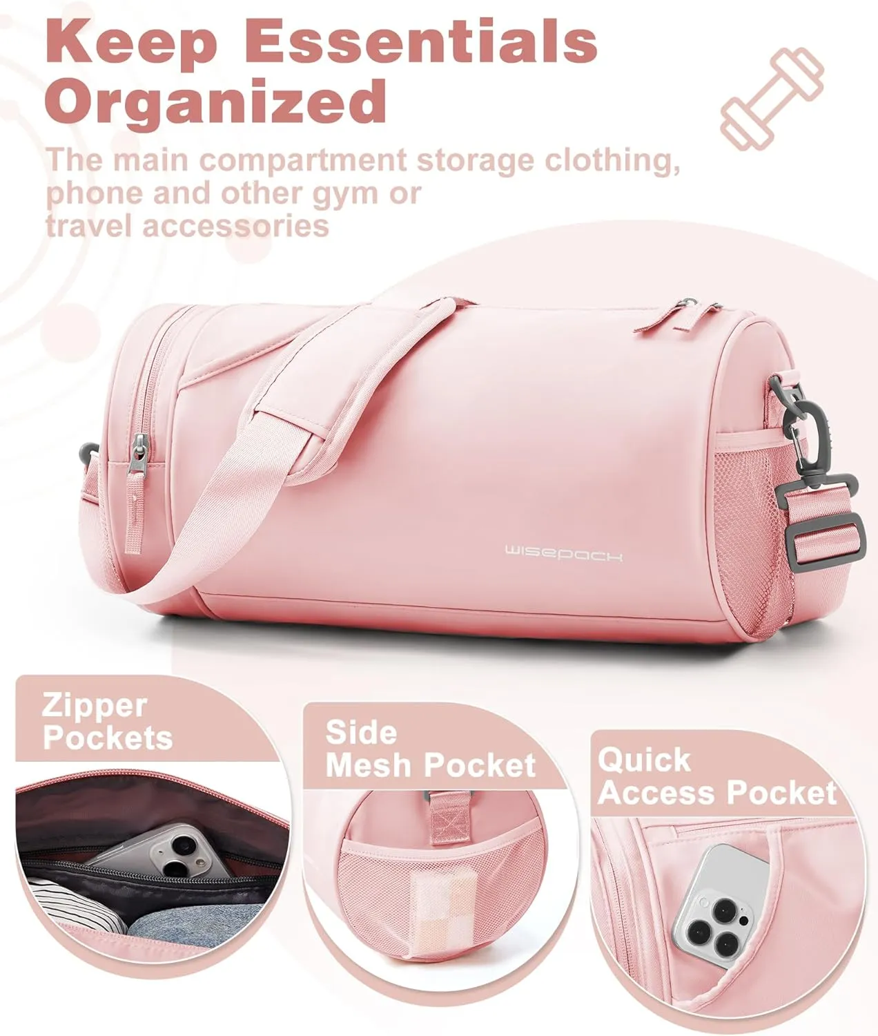 Small Gym Bag for Women,Waterproof Workout Bag Mini Duffle Bag Womens Spotrs Gym Bags Small Travel Duffel Bag with Wet Pocket Carry on Weekender Bags for Dance Swimming,Gym,Yoga,Fitness Pink