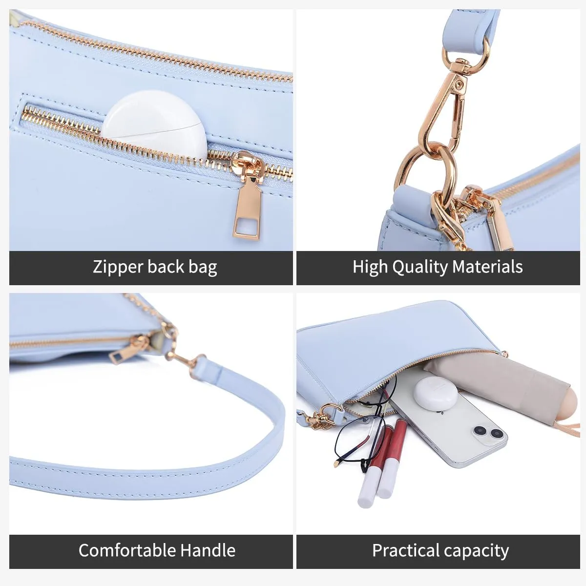 Small Shoulder Bag for Women Trendy Purse Retro Vegan Leather Hobo Purses Clutch Tote HandBags with Zipper Closure