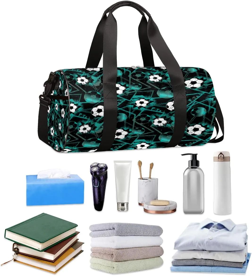 Soccer Dark Green Gym Bag Small Gym Duffel Bags for Men Women Overnight Weekender Bag Lightweight Sport Duffle Bag Carry On Gymbag