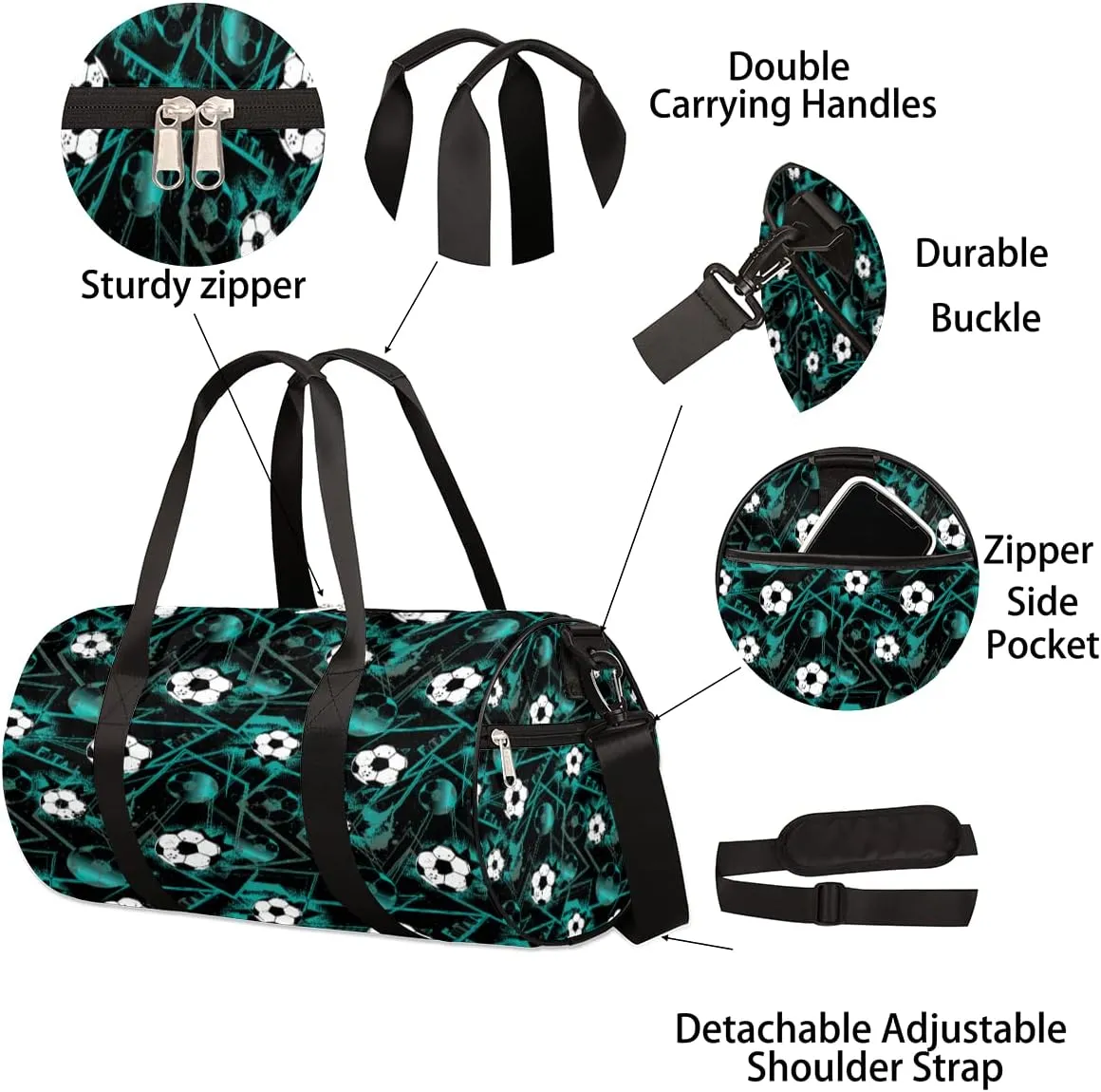 Soccer Dark Green Gym Bag Small Gym Duffel Bags for Men Women Overnight Weekender Bag Lightweight Sport Duffle Bag Carry On Gymbag