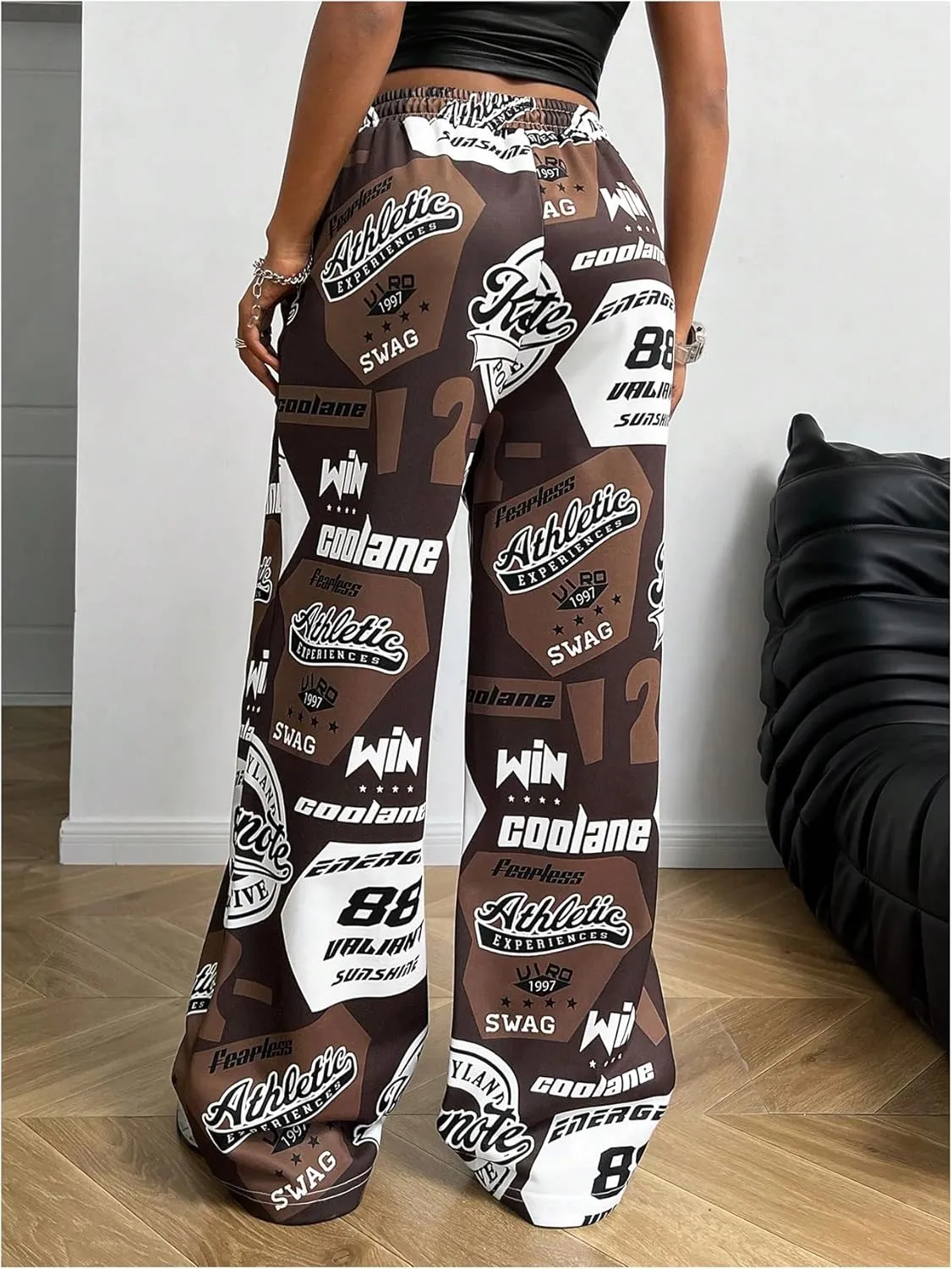SOLY HUX Women's Graphic Baggy Pants Drawstring High Waisted Baggy Sweatpants with Pocket Streetwear