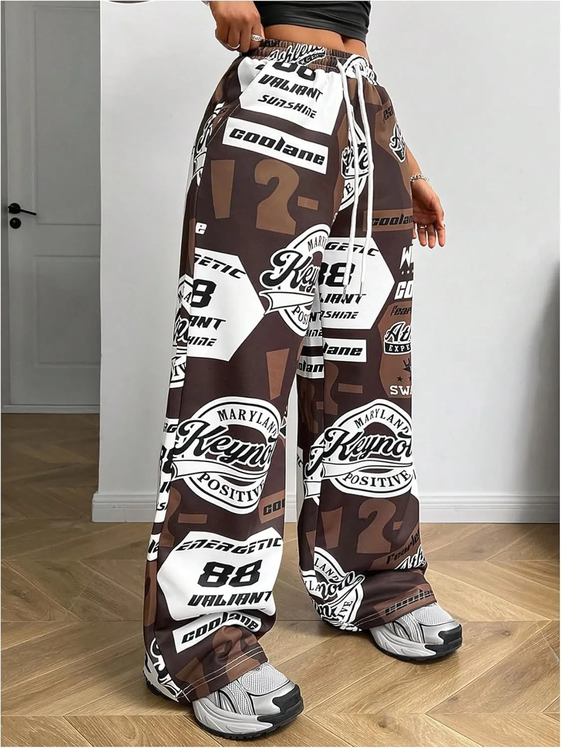 SOLY HUX Women's Graphic Baggy Pants Drawstring High Waisted Baggy Sweatpants with Pocket Streetwear
