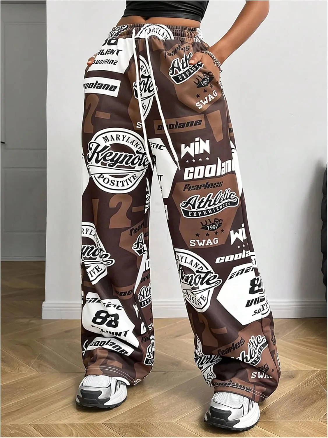 SOLY HUX Women's Graphic Baggy Pants Drawstring High Waisted Baggy Sweatpants with Pocket Streetwear