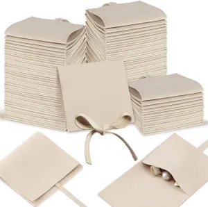 Sotiff 80 Pcs Microfiber Jewelry Pouch 8x8 cm Jewelry Packaging Bag Luxury Small Gift Bag for Small Business Envelope Style Bracelet Packaging Bow Tie Microfiber Pouch with Strings Divider(Khaki)