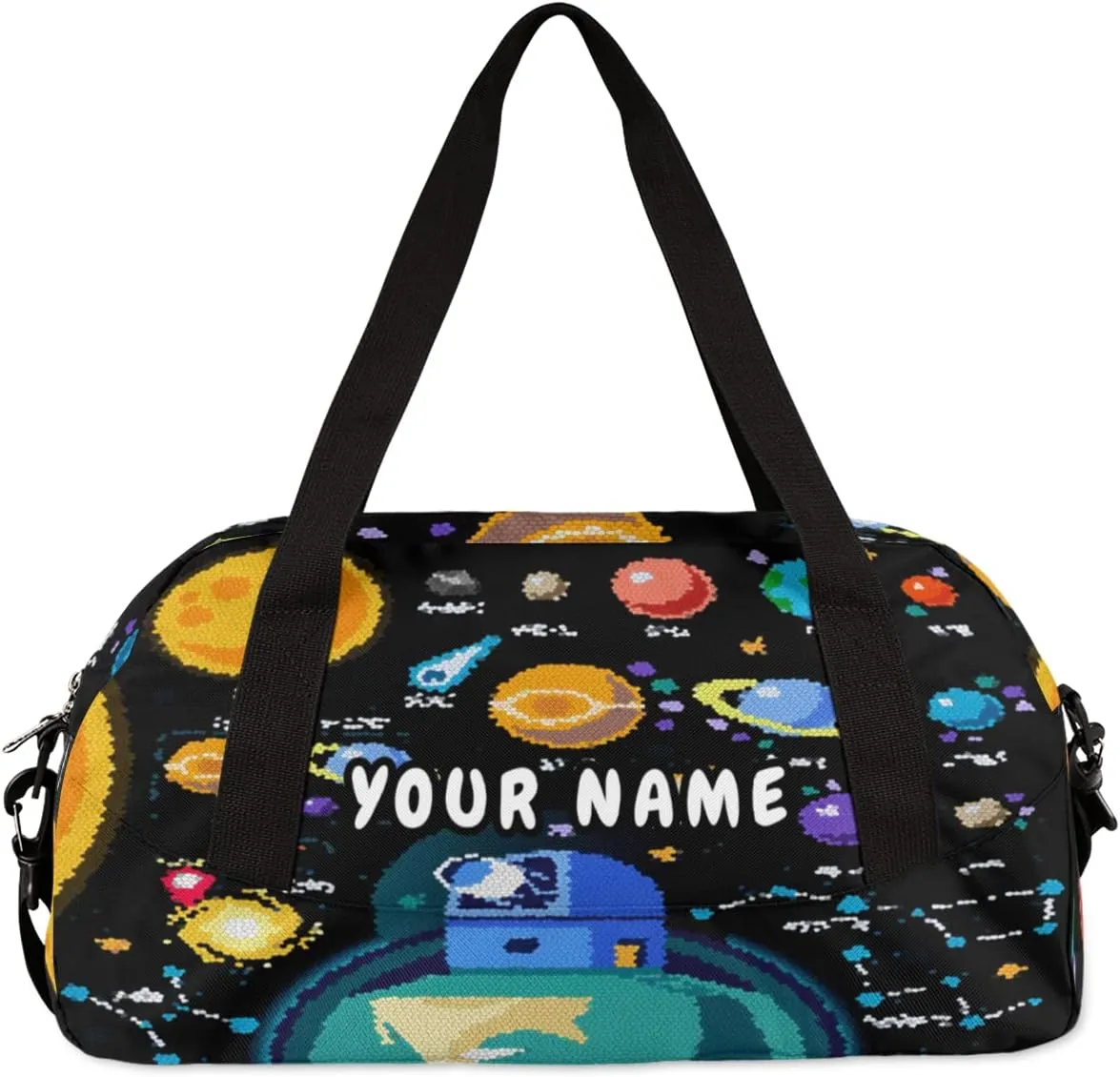Space 3D Galaxy Solar System Galaxy Personalized Kids Duffel Bag for Boys, Planets Customized Name Overnight Small Duffel Bag Carry On Weekend Sports Travel Bag for School Practice Gymnastics Ballet