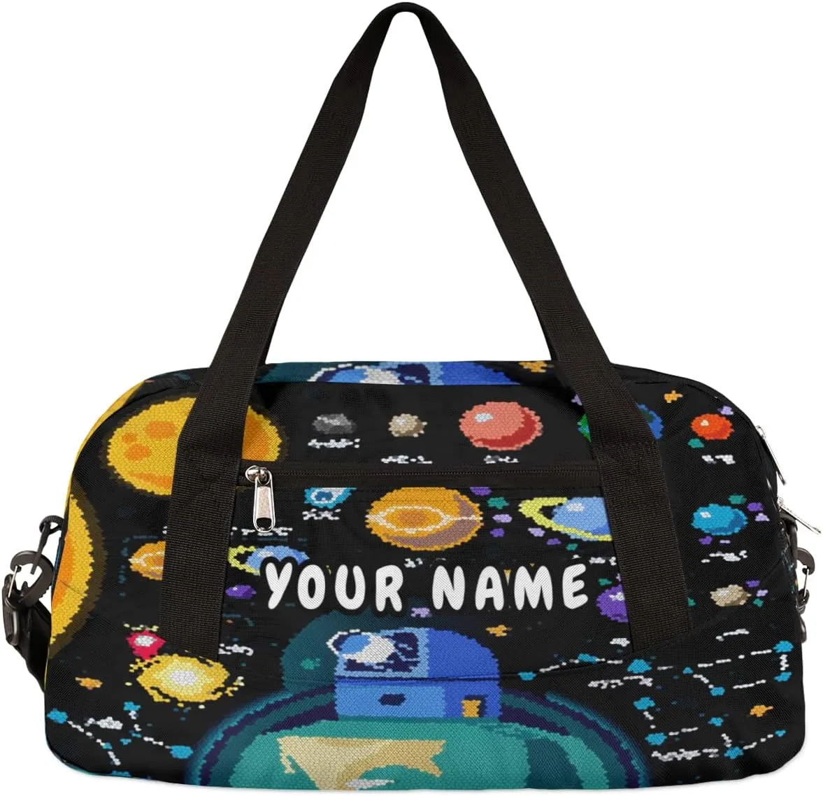 Space 3D Galaxy Solar System Galaxy Personalized Kids Duffel Bag for Boys, Planets Customized Name Overnight Small Duffel Bag Carry On Weekend Sports Travel Bag for School Practice Gymnastics Ballet