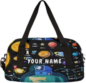 Space 3D Galaxy Solar System Galaxy Personalized Kids Duffel Bag for Boys, Planets Customized Name Overnight Small Duffel Bag Carry On Weekend Sports Travel Bag for School Practice Gymnastics Ballet