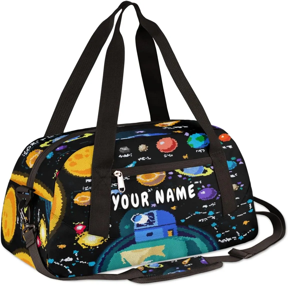 Space 3D Galaxy Solar System Galaxy Personalized Kids Duffel Bag for Boys, Planets Customized Name Overnight Small Duffel Bag Carry On Weekend Sports Travel Bag for School Practice Gymnastics Ballet