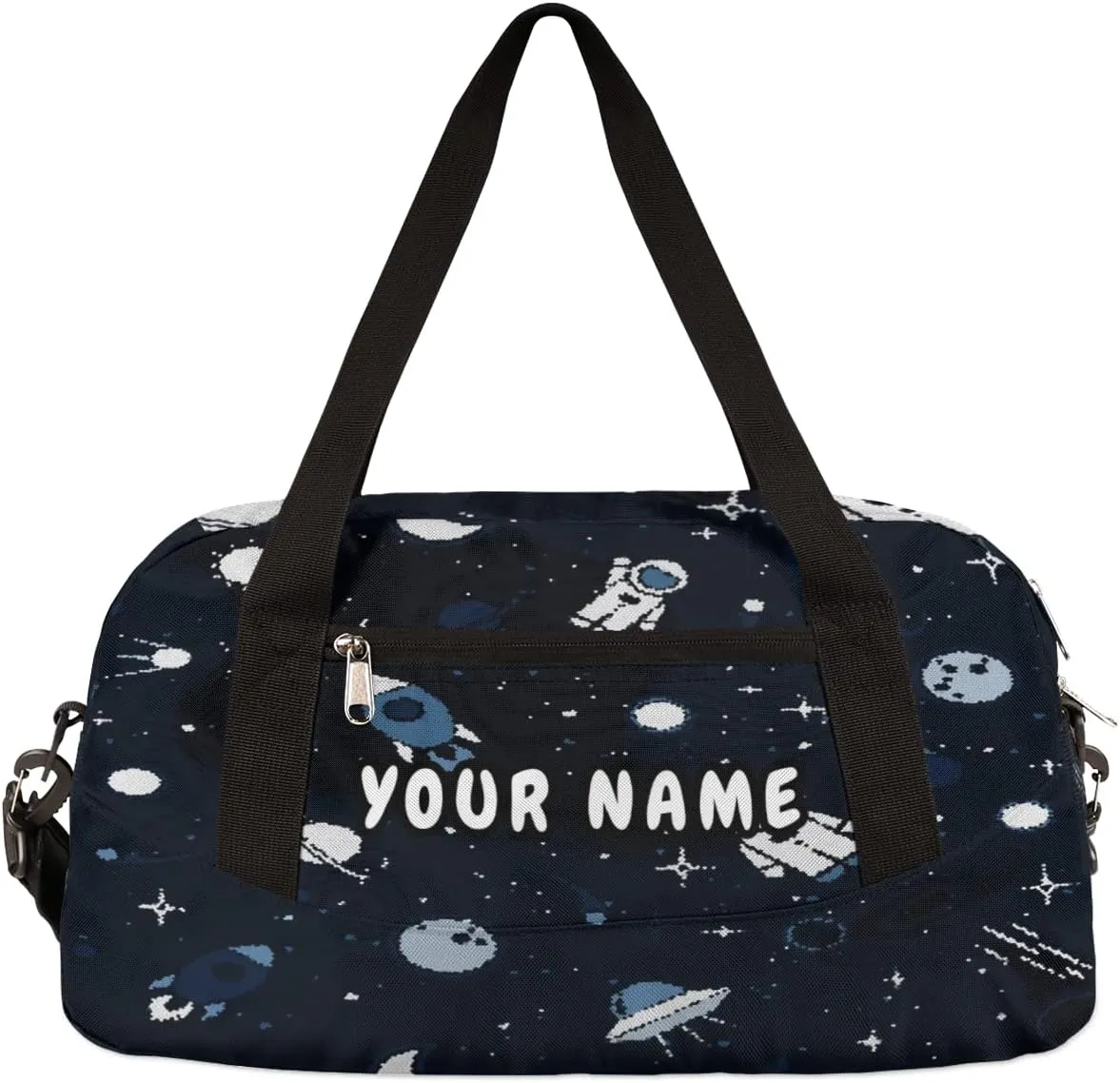Space Cute Astronaut Rocket Personalized Kids Duffel Bag for Girls Boys, Space Customized Name Overnight Small Duffel Bag Carry On Weekend Sports Gym Travel Bag for School Practice Gymnastics Ballet