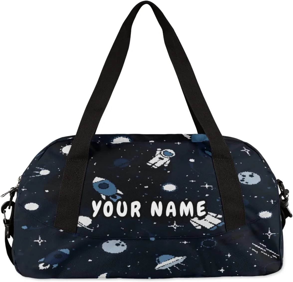 Space Cute Astronaut Rocket Personalized Kids Duffel Bag for Girls Boys, Space Customized Name Overnight Small Duffel Bag Carry On Weekend Sports Gym Travel Bag for School Practice Gymnastics Ballet