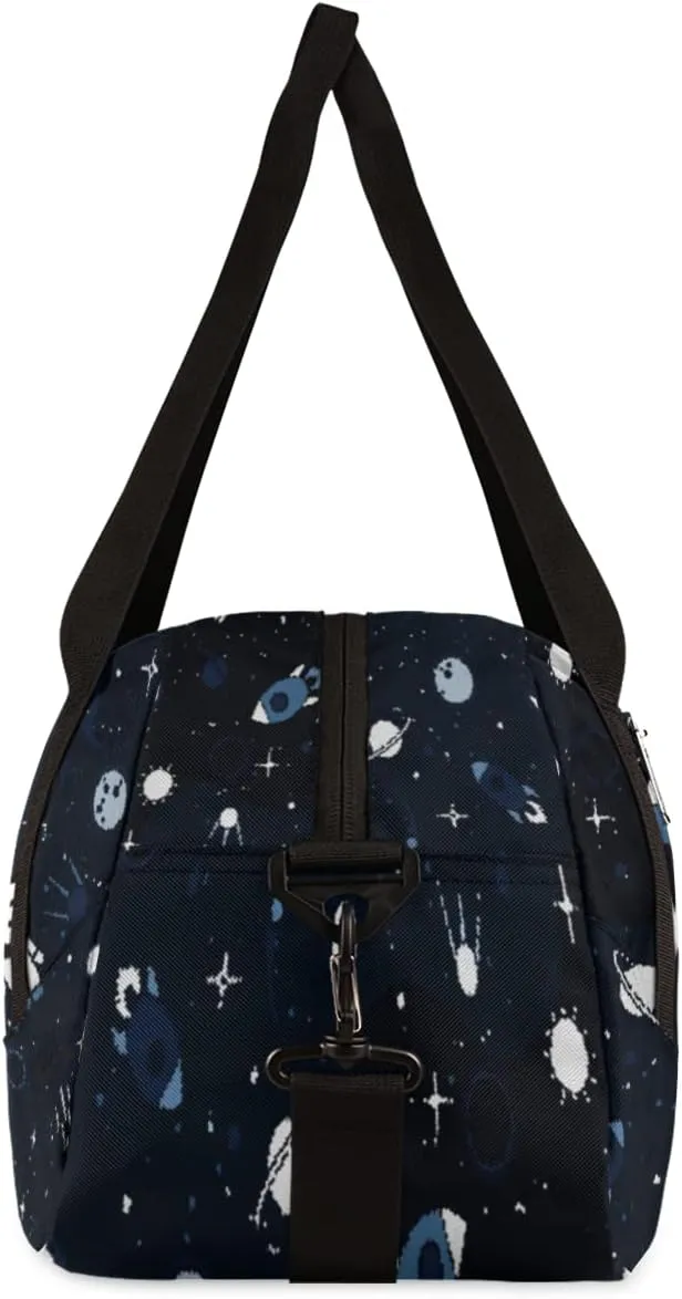 Space Cute Astronaut Rocket Personalized Kids Duffel Bag for Girls Boys, Space Customized Name Overnight Small Duffel Bag Carry On Weekend Sports Gym Travel Bag for School Practice Gymnastics Ballet