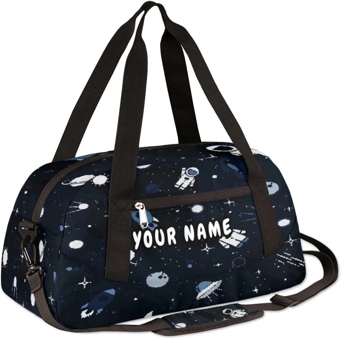 Space Cute Astronaut Rocket Personalized Kids Duffel Bag for Girls Boys, Space Customized Name Overnight Small Duffel Bag Carry On Weekend Sports Gym Travel Bag for School Practice Gymnastics Ballet