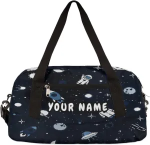 Space Cute Astronaut Rocket Personalized Kids Duffel Bag for Girls Boys, Space Customized Name Overnight Small Duffel Bag Carry On Weekend Sports Gym Travel Bag for School Practice Gymnastics Ballet