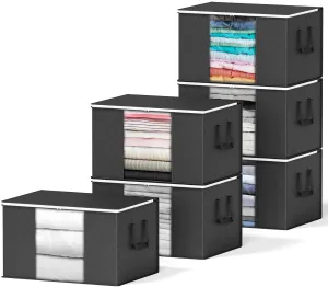 SpaceAid 6 Pack 90L Clothing Storage Bags, Heavy Duty Closet Storage Bins, Extra Large Moving bags, Storage Containers for Clothes, Blankets, Comforters, and Pillows - Black