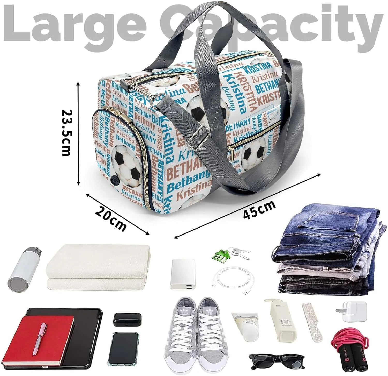 Sport Player Duffle Bag for Travel, Carry on Bag Travel Bags Soccer Ball Canvas Travel Duffel Bag Overnight Weekend Gym Bag Carry On Luggage Bags