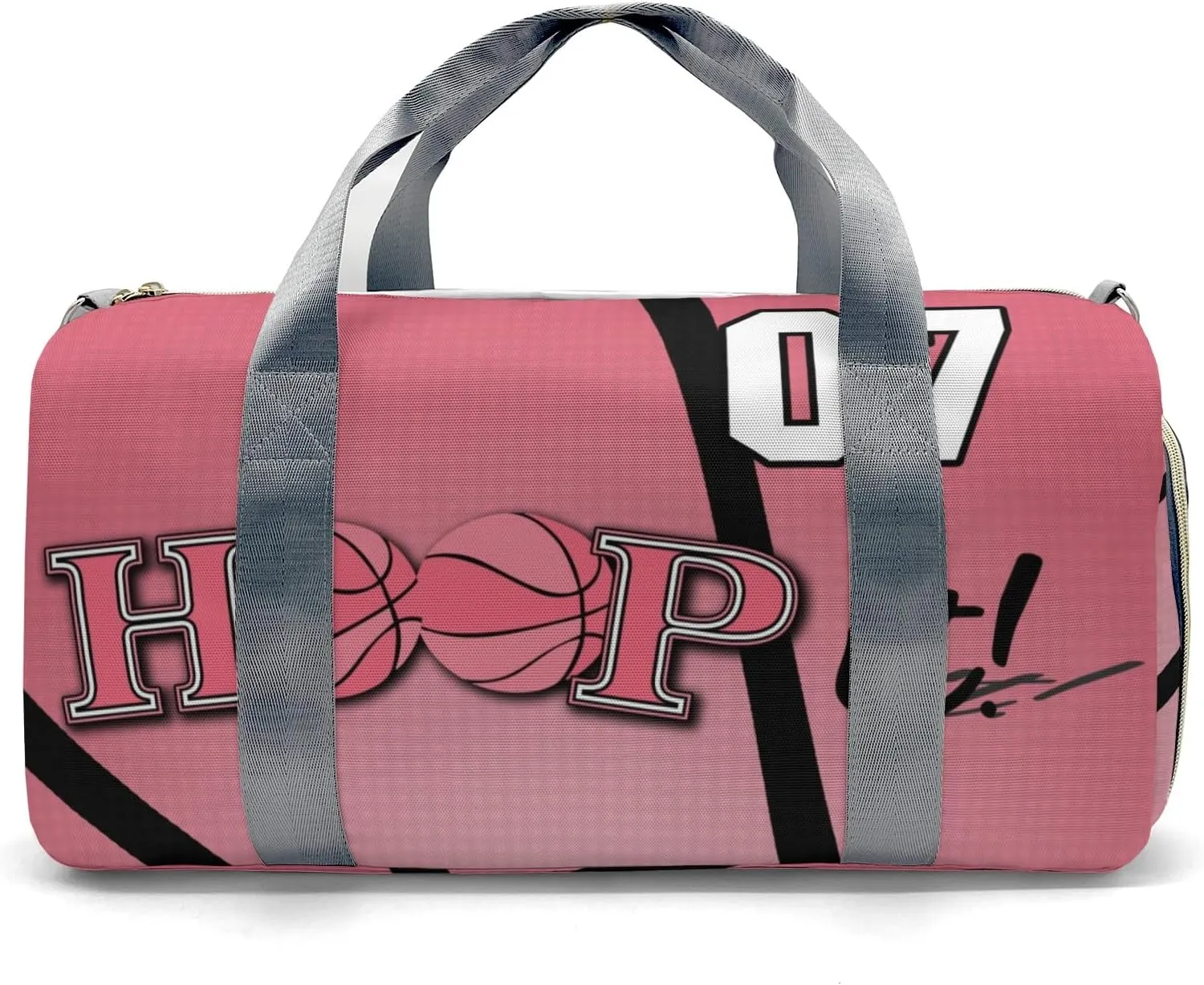 Sport Player Gym Bags Travel Duffle Bag,Hoop it Basketball Flamingo Weekender Duffel Bag with Shoe Compartment,Personalized Workout Duffle Sports Bag for Travel