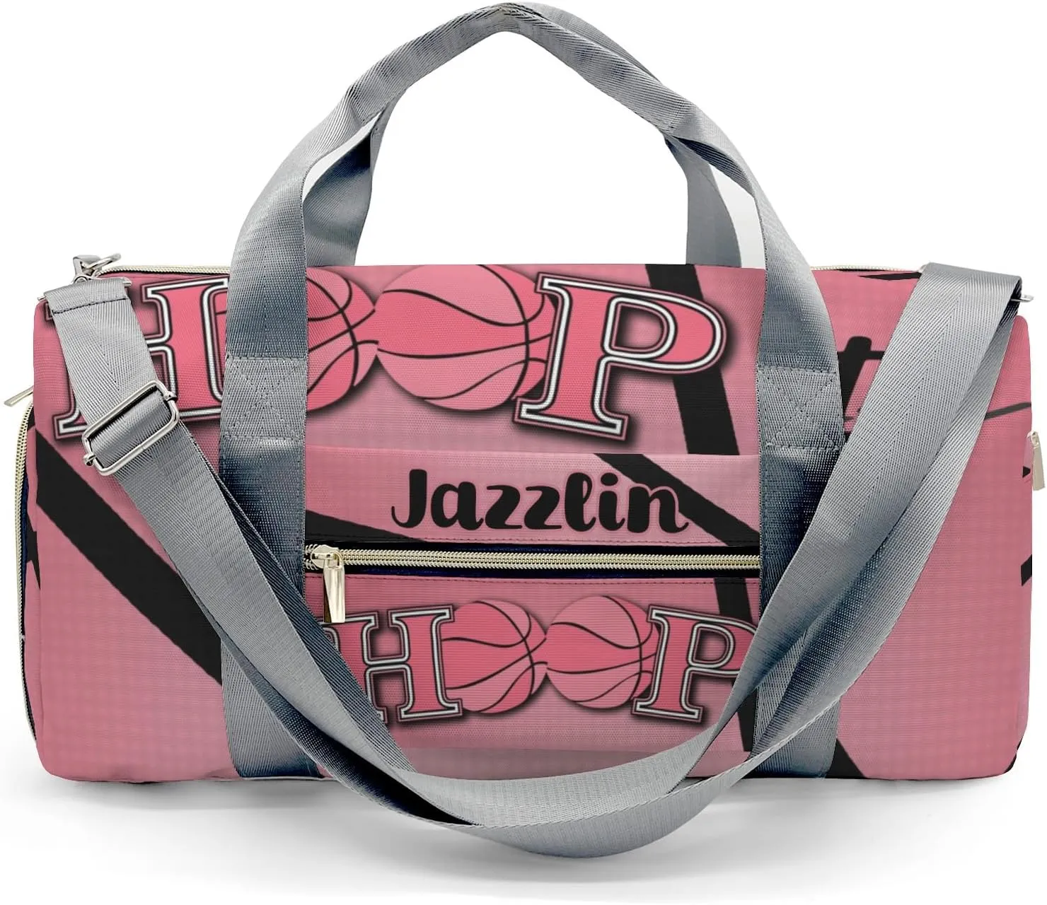 Sport Player Gym Bags Travel Duffle Bag,Hoop it Basketball Flamingo Weekender Duffel Bag with Shoe Compartment,Personalized Workout Duffle Sports Bag for Travel