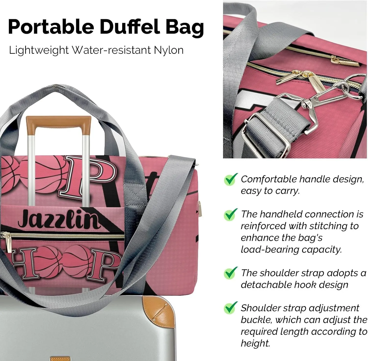 Sport Player Gym Bags Travel Duffle Bag,Hoop it Basketball Flamingo Weekender Duffel Bag with Shoe Compartment,Personalized Workout Duffle Sports Bag for Travel