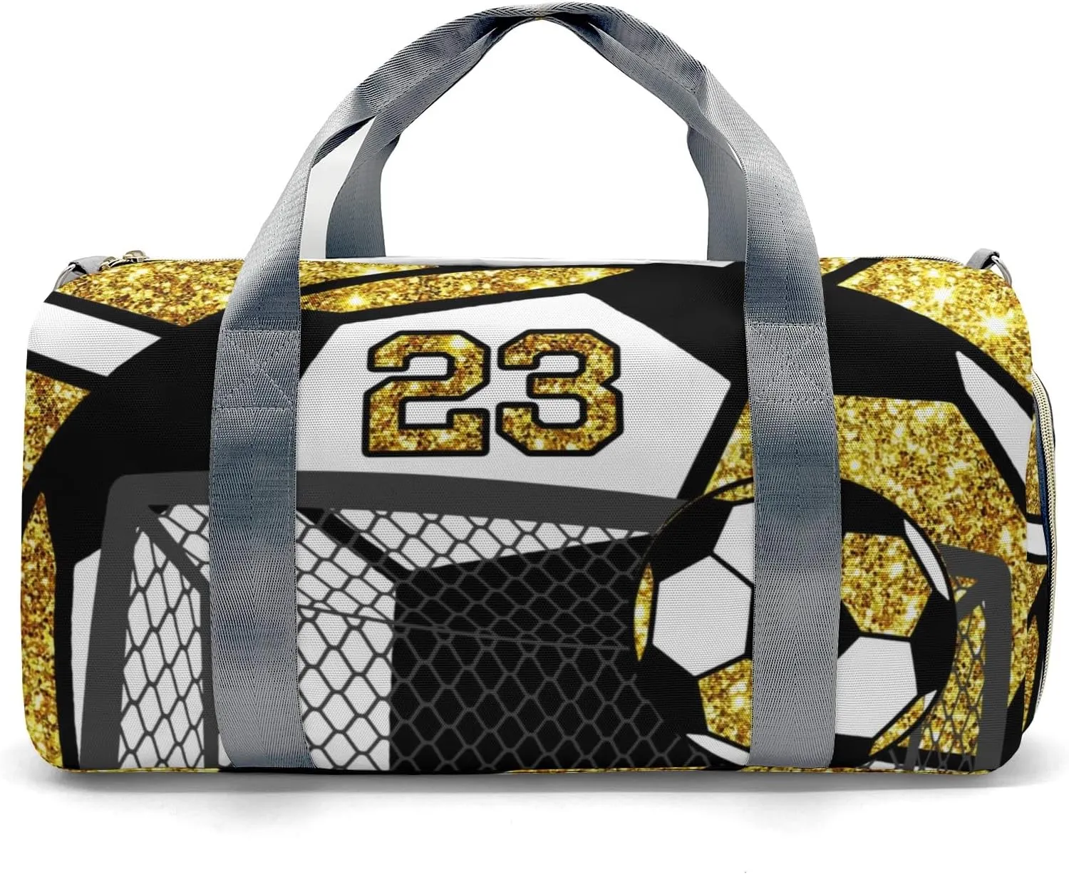 Sport Player Gym Bags Travel Duffle Bag,Soccer Ball Team Golden Weekender Duffel Bag With Shoe Compartment,Personalized Name Workout Duffle Sports Bag for Travel Yoga