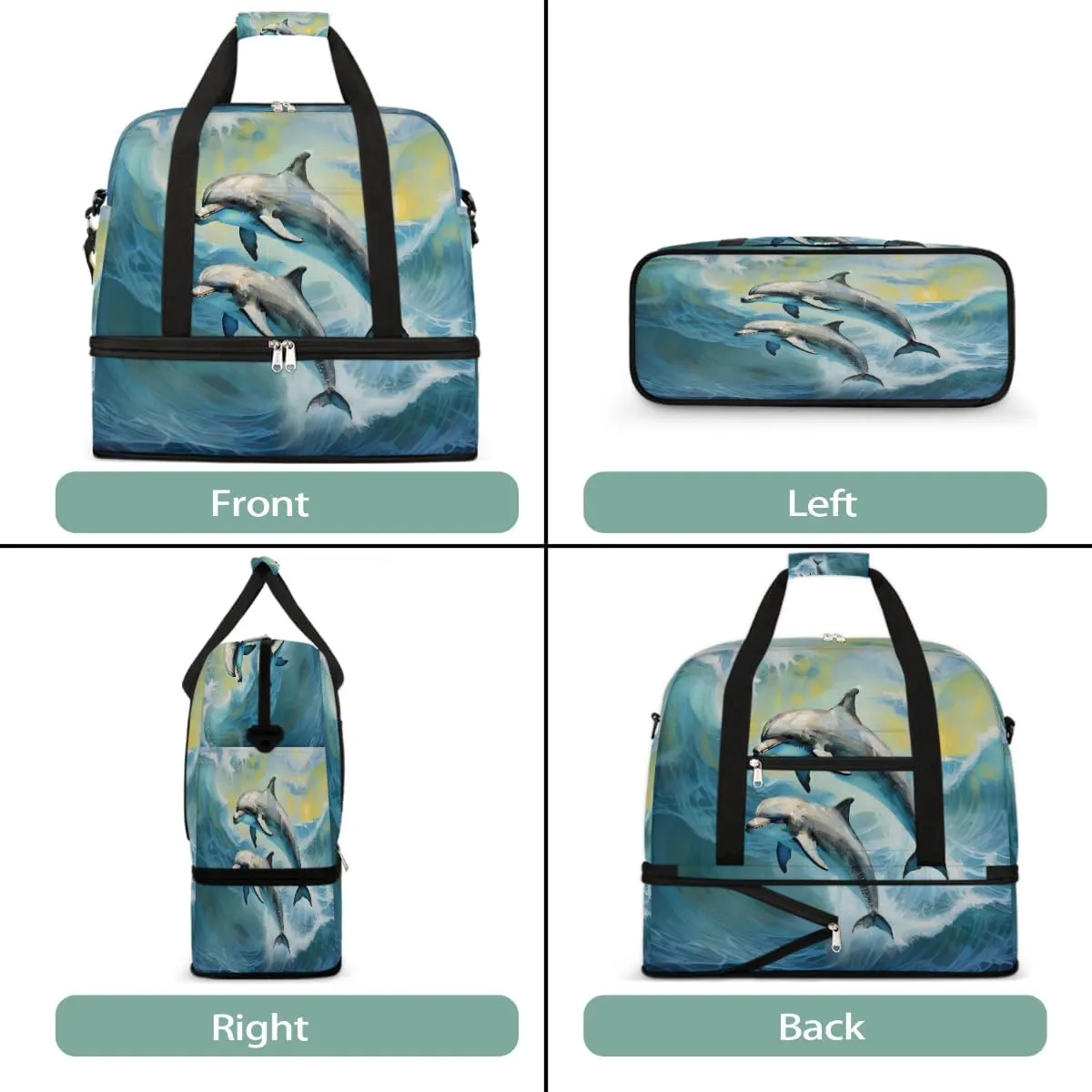 Sports Gym Bag Animal Dolphin Ocean Large Travel Duffel Bag With Shoe Compartment Foldable Waterproof Carry-On Weekend Travel Bags for Camping Overnight Yoga Hospital Travel Bags