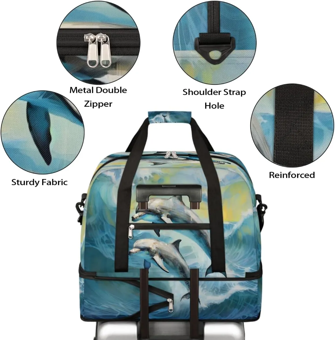 Sports Gym Bag Animal Dolphin Ocean Large Travel Duffel Bag With Shoe Compartment Foldable Waterproof Carry-On Weekend Travel Bags for Camping Overnight Yoga Hospital Travel Bags