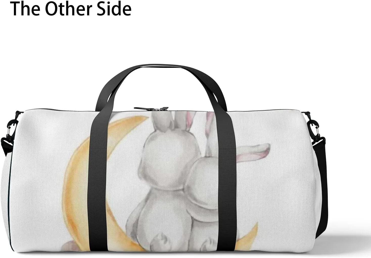 Sports Gym Bag for Women and Men Waterproof Bunny Couple Moon Watercolor White Duffel Bag Lightweight Carryon Traveling Boarding Gripsack