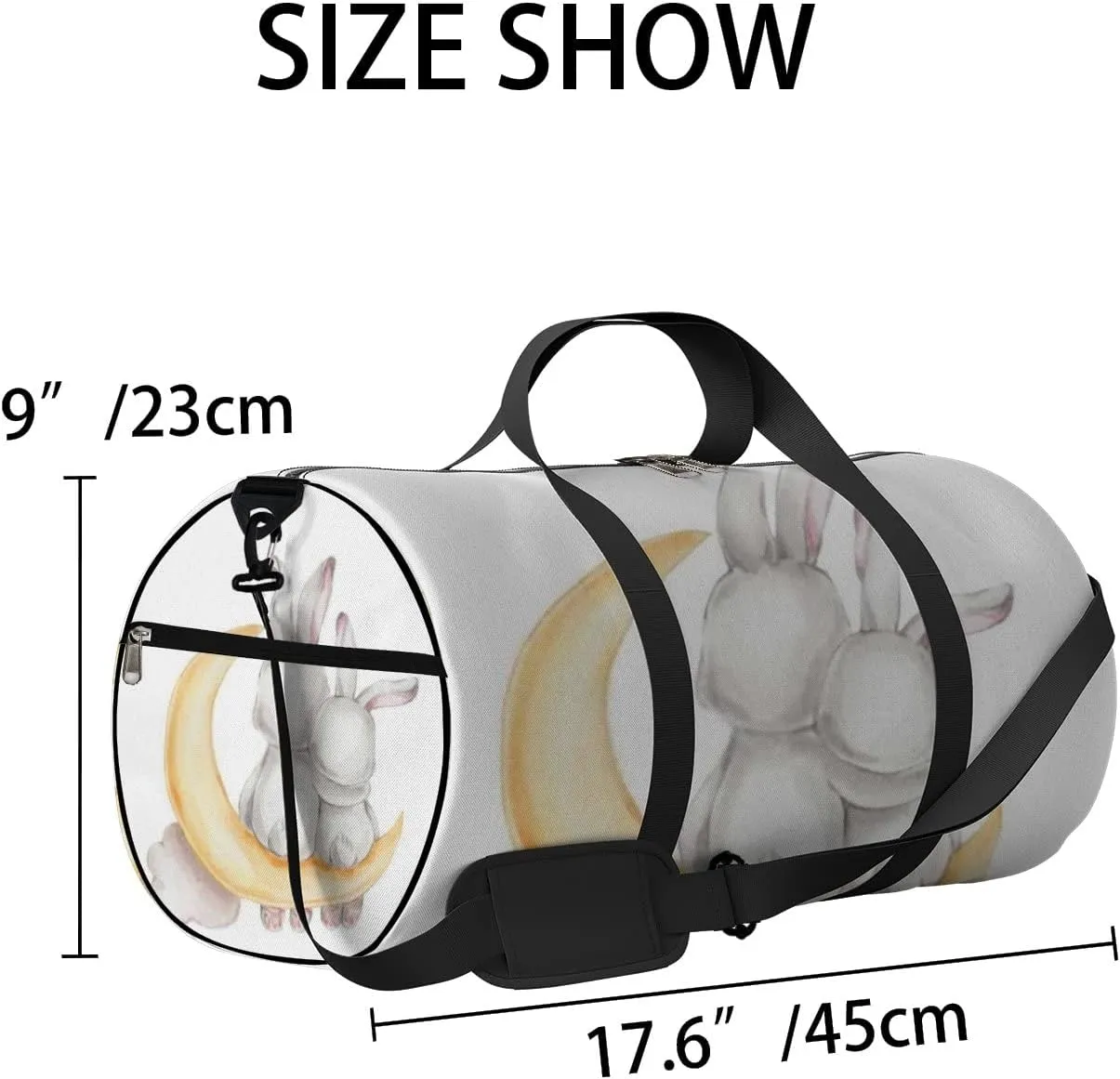Sports Gym Bag for Women and Men Waterproof Bunny Couple Moon Watercolor White Duffel Bag Lightweight Carryon Traveling Boarding Gripsack