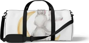 Sports Gym Bag for Women and Men Waterproof Bunny Couple Moon Watercolor White Duffel Bag Lightweight Carryon Traveling Boarding Gripsack