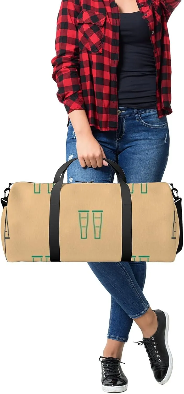Sports Gym Bag for Women and Men Waterproof Green Black Pattern Beige Duffel Bag Lightweight Carryon Traveling Boarding Gripsack