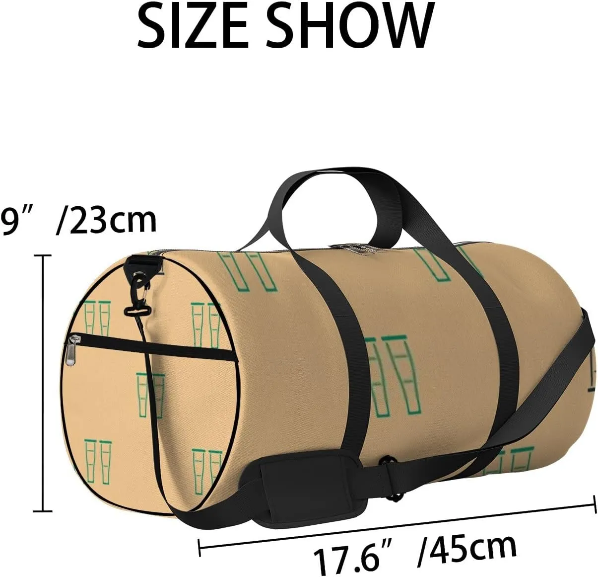 Sports Gym Bag for Women and Men Waterproof Green Black Pattern Beige Duffel Bag Lightweight Carryon Traveling Boarding Gripsack