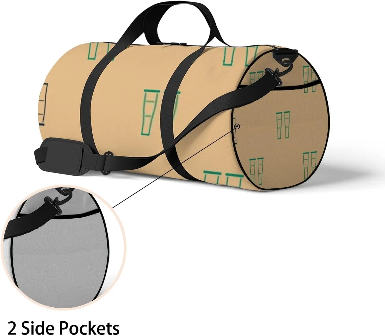 Sports Gym Bag for Women and Men Waterproof Green Black Pattern Beige Duffel Bag Lightweight Carryon Traveling Boarding Gripsack