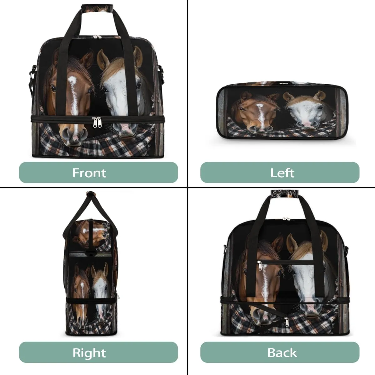 Sports Gym Bag Lattice Wood Grain Horse Large Travel Duffel Bag With Shoe Compartment Foldable Waterproof Carry-On Weekend Travel Bags for Camping Overnight Yoga Hospital Travel Bags