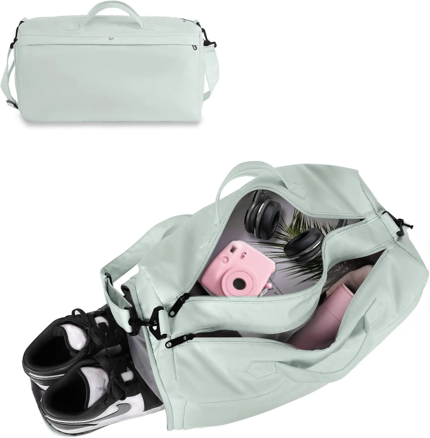 Sports Travel Gym Bag for Women, Workout Duffel Overnight Shoulder with Shoes Compartment and Wet Pocket Ladies Weekend Carry on Luggage Bags for Airplane Beach Mint Green